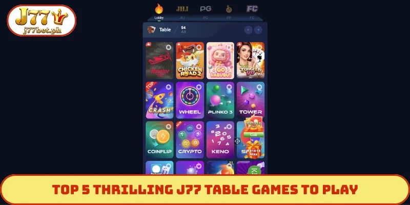 Top 5 thrilling J77 table games to play
